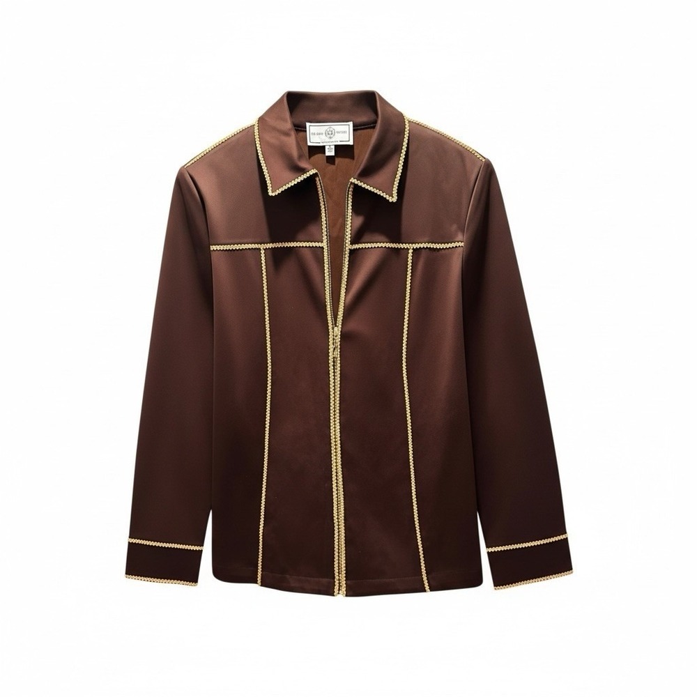 Vtg Y2K St. John Sport Medium Brown Gold Trim Made In USA Jacket